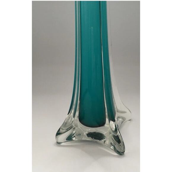 Vintage Soliflore Hand Blown Glass Vase-Light Turquoise 4-Sided Thin Square- MCM - Picture 5 of 12